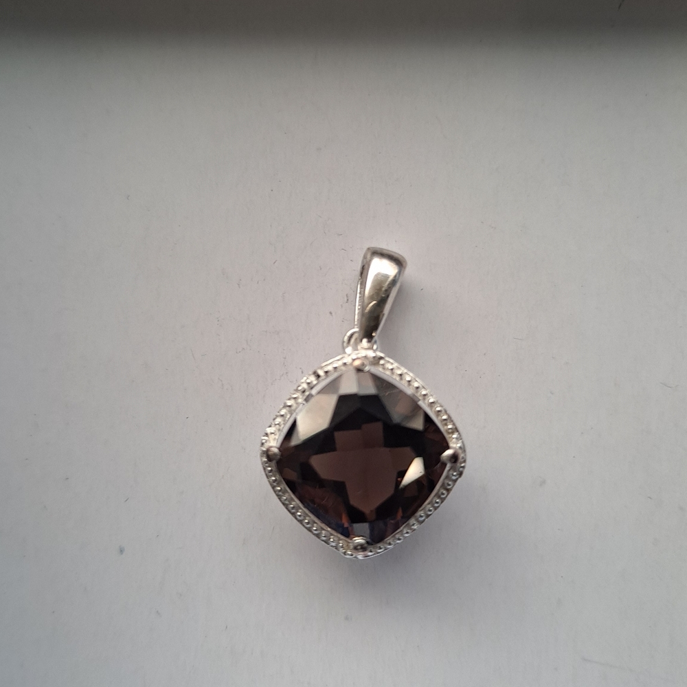 Smoky Quartz Pendant Platinum over Sterling Silver NWOT